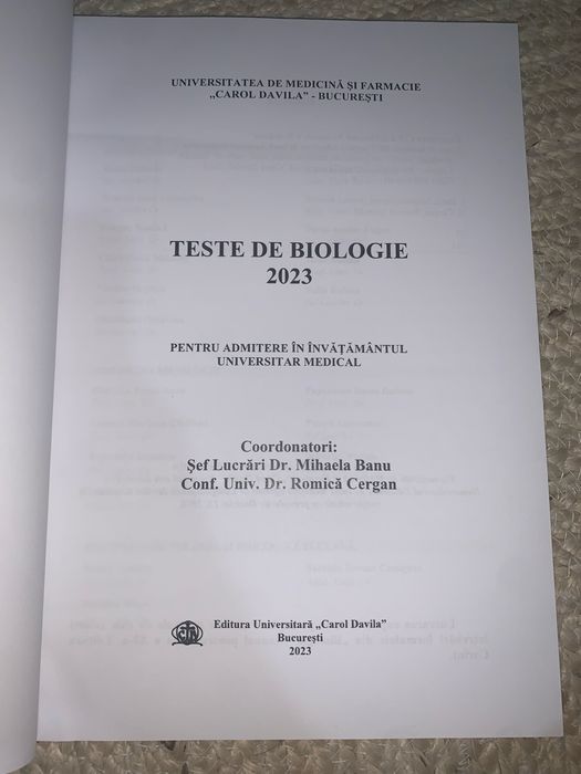 teste de biologie pentru admiterea la facultatea de medicina