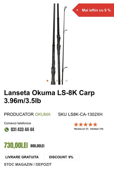 Set 4 Lansete Okuma LS-8K Carp 3.96m / 3.5lbs