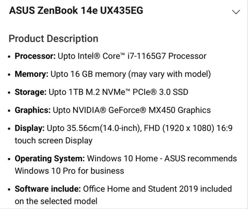 Vand laptop asus ultraportabil ASUS ZenBook 14 UX435 cu procesor Intel® Core™ i7-1165G7 pana la 4.70 GHz, 14" Full HD, 16GB, 1TB SSD. Ca nou