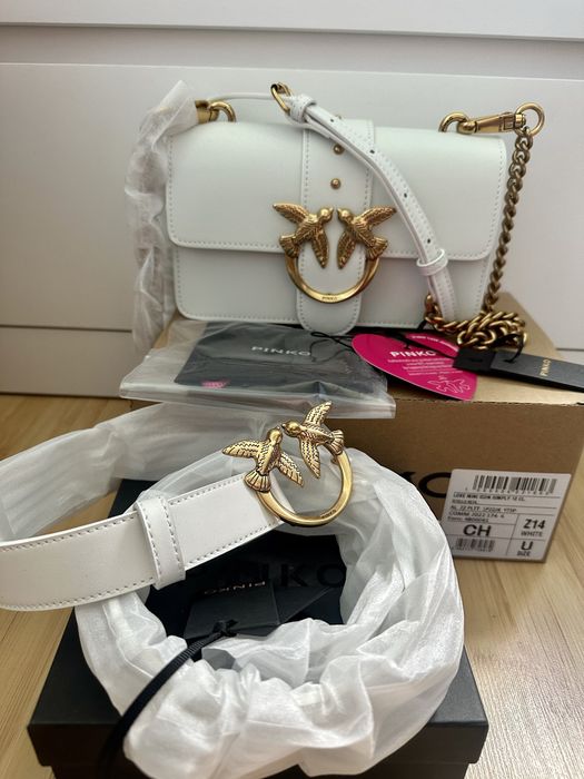 Чисто нова чанта и колан Pinko в бял цвят