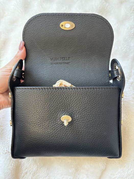 Дамска чанта Vera Pelle естествена кожа пчела (черно)