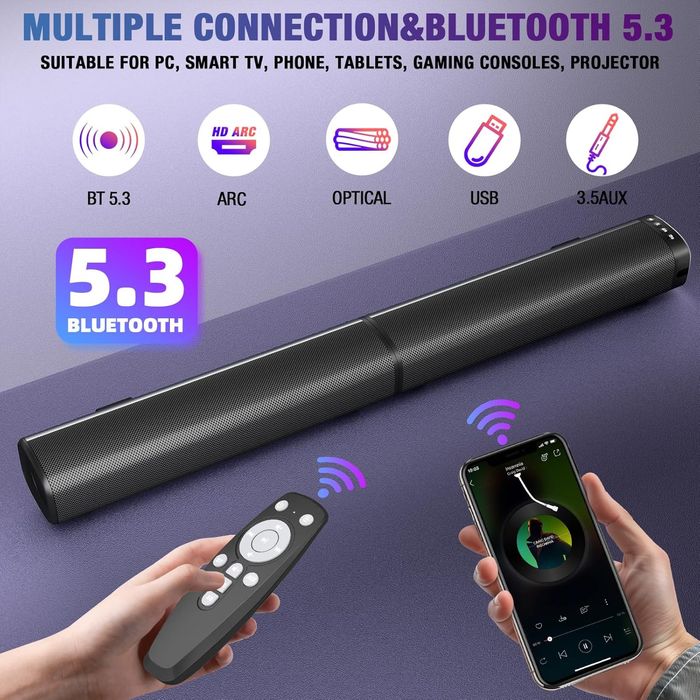 Саундбар 2-в-1 100Вт, 6 динов, 3D-звук, Bluetooth 5.3, 5 входов, RGB