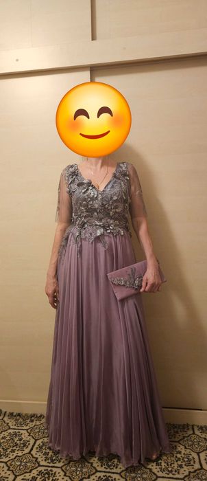 Rochie de gala Unicat matase naturala si dantela brodata mar.M