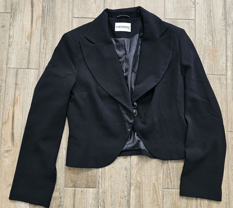 Официална черна рокля с цветя от пайети, черно сако, Kensol, р-р 48