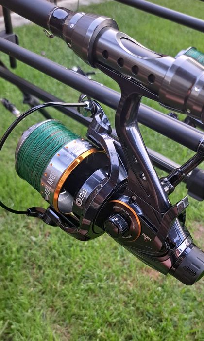 Set Pescuit,3 Lansete 3,90m+3 Mulinete Storm 9S Long Cast+Rod Pod