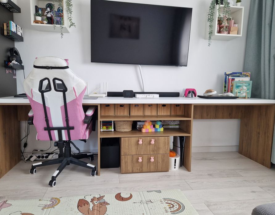 Birou dublu extra-lung, modern, cu banda LED