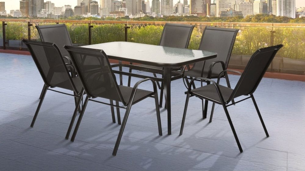 Set Kring masa 6 scaune gradina, umbrela si 2 sezlonguri