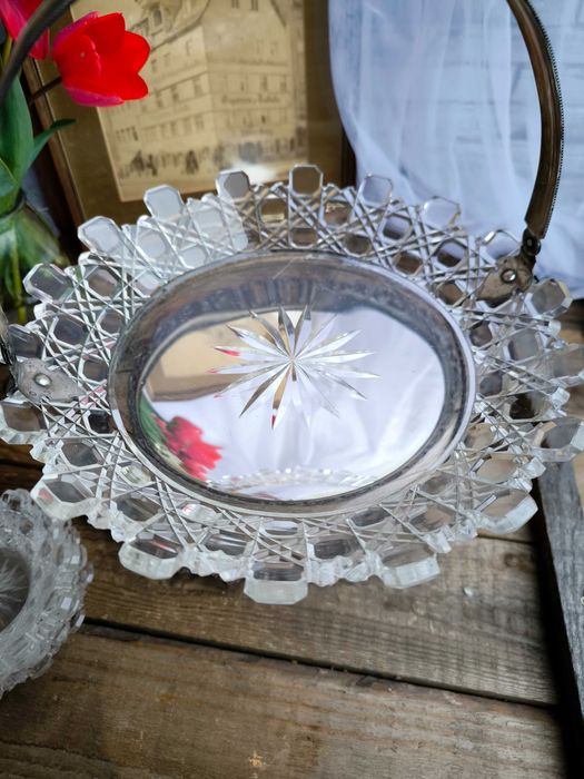 Антикварен комплект кристал и сребро