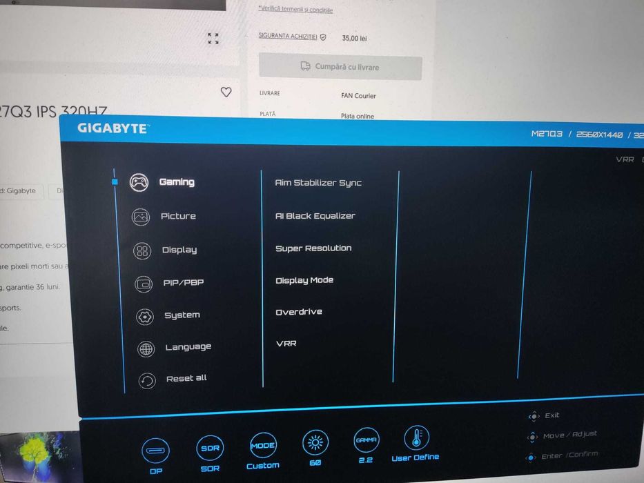 Monitor Gaming GIGABYTE  M27Q3 IPS 27" 2560 × 1440 320HZ