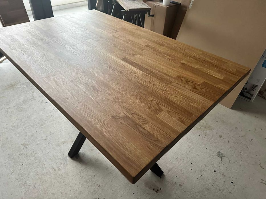 Masa lemn masiv stejar, picior metal tip spider, extensibila 6/10 pers