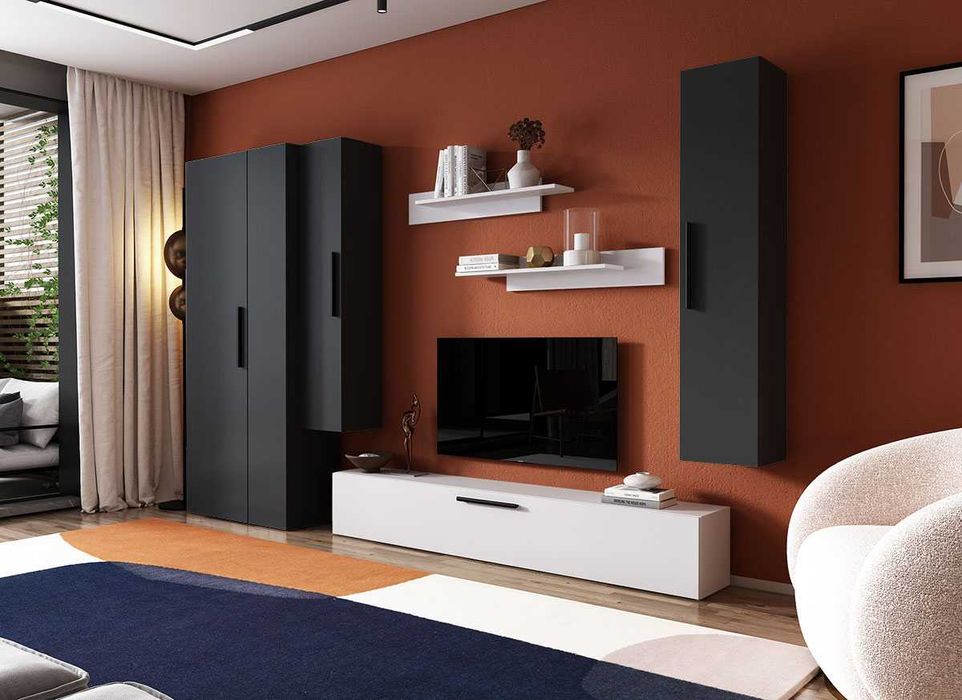 Living Pati 130 – Mobila Sufragerie Gri Antracit + Alb