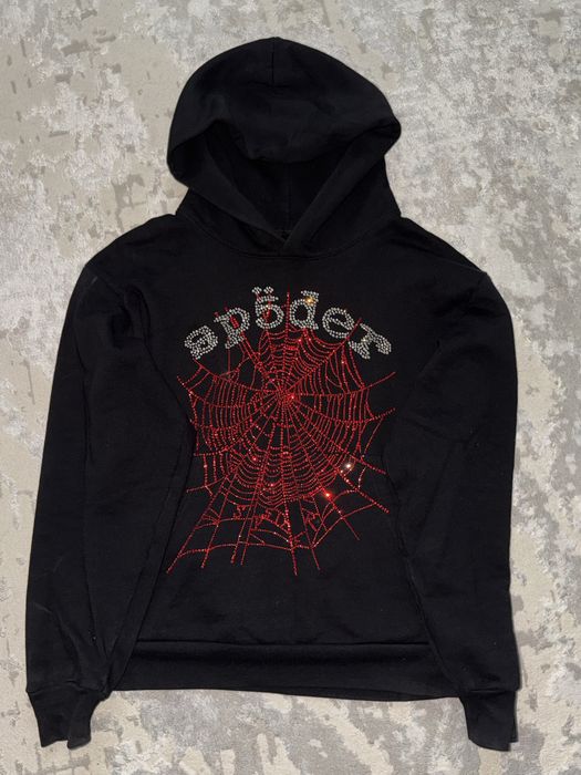 худи Sp5der Rhinestone OG Web V2 Black оригинал