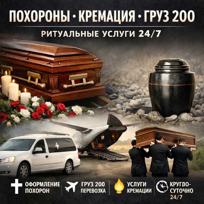 Ритуальные услуги, кремация, жерлеу қызметі, груз 200, похороны 24/7