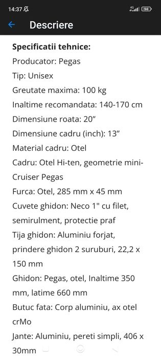 Pegas  strada mini  roți 20 inch