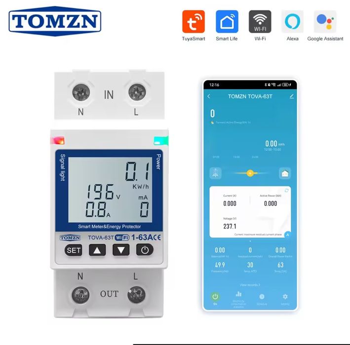 Смарт защита от пренапрежение TOMZN, напреженова защита, Smart, WiFi
