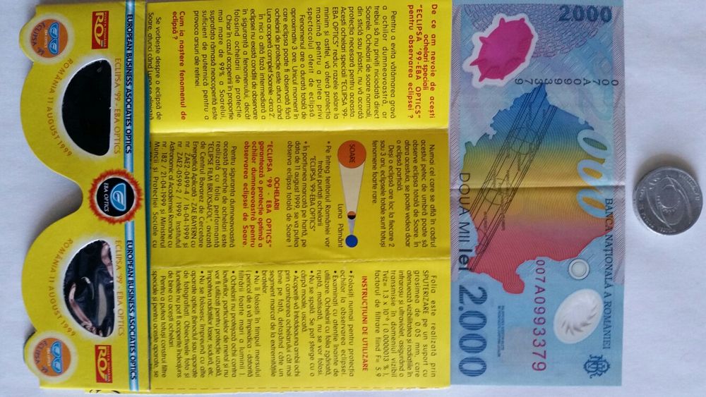 Bacnota si moneda cu eclipsa totala de soare