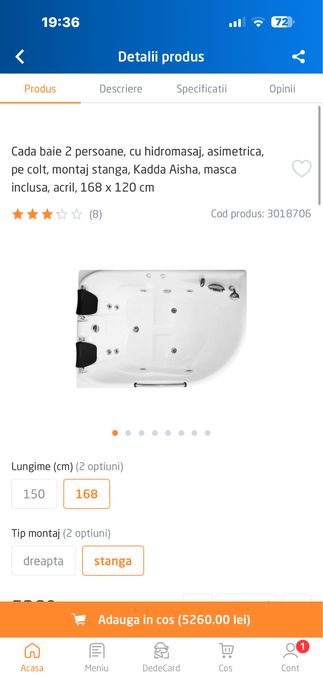 Vana/cada Aicha cu  hidromasaj 120 x168