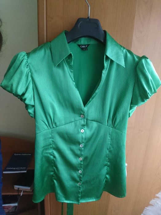Camasa saten verde cu dungi fine CARLA
