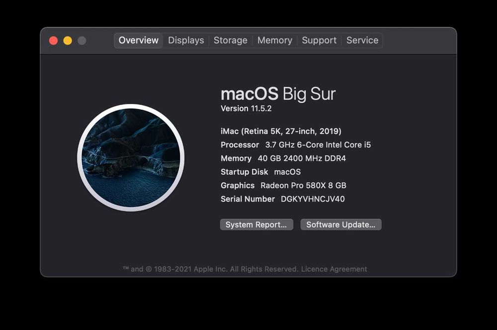 iMac 27" 5K, i5 3.70GHz, 40GB RAM, 512GB SSD, Radeon Pro 580X 8GB