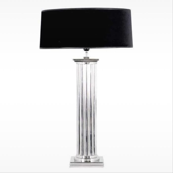 Lampa mare de masa cu abajur negru tip coloana greceasca