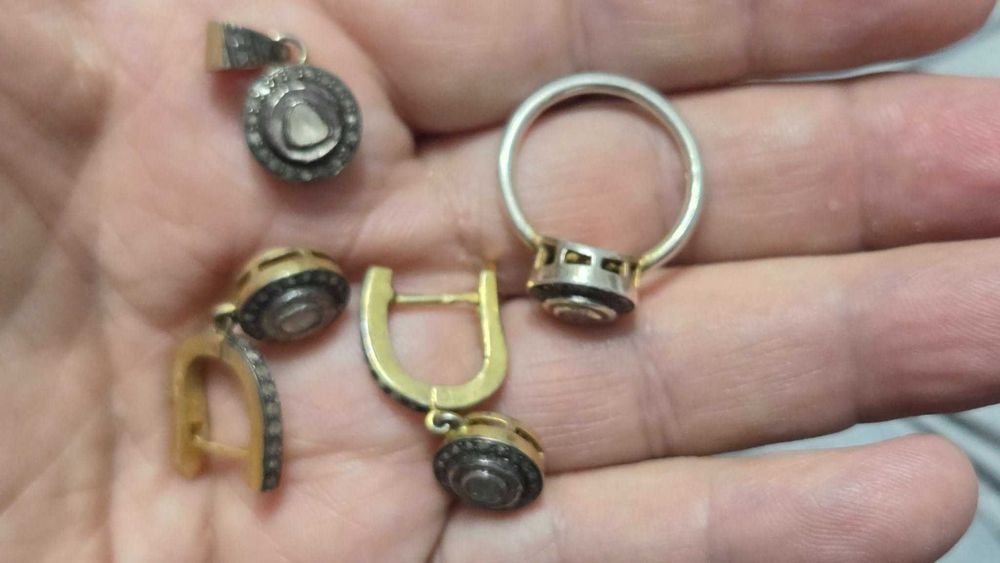 Set vintage argint aurit cu diamante