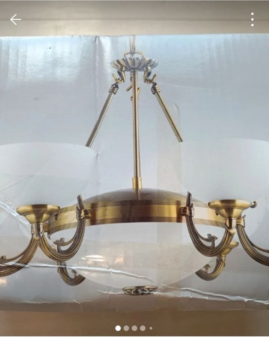 Candelabru Bosco 6 brațe +2 becuri la candelabru, metal bronz, sticla satinata alba