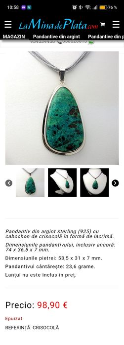 Pandantiv piatra semiprețioasă in montura de argint