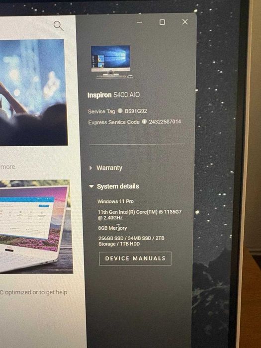 Inspiron 5400 AIO Dell - 11th Gen Intel (R) Core (TM) i5-1135G7 @2.40Ghz