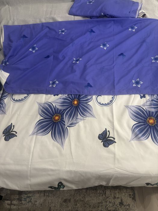 Lenjerie pat dublu 6 piese, material finet cu sintetic