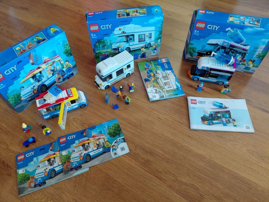 Lego каравани, LEGO Friends, Мобилен дом 41735, LEGO City Пингвинскибус 60384, LEGO City Кемпер за ваканция 60283, LEGO City Камион за сладолед 60253