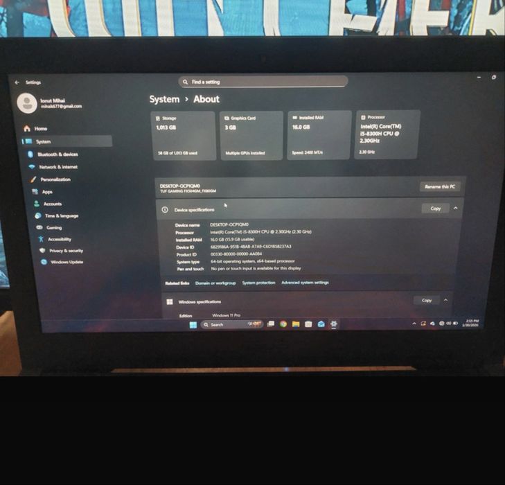 Laptop gaming ASUS TUF i5 16gb RAM 1 tera SSD Nvidia 1050 ti