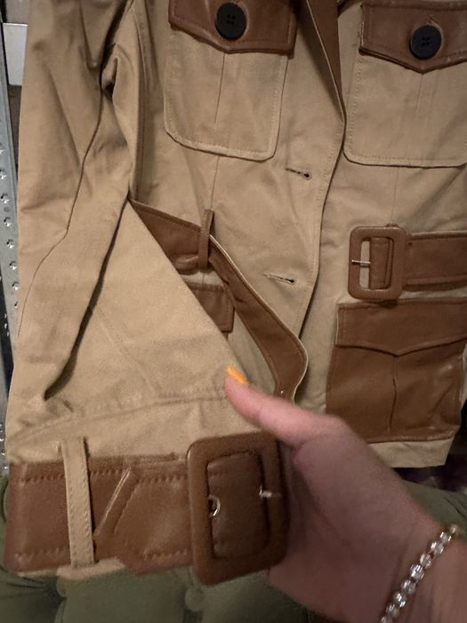 Trench cu cordon si detalii piele eco