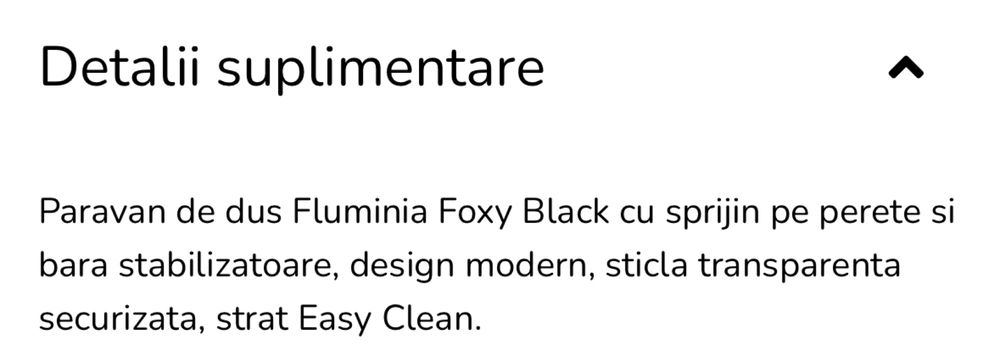 Paravan de duș Walk-In Fluminia Foxy Black 80x200 cm – Nou, sigilat, cu garanție și factură