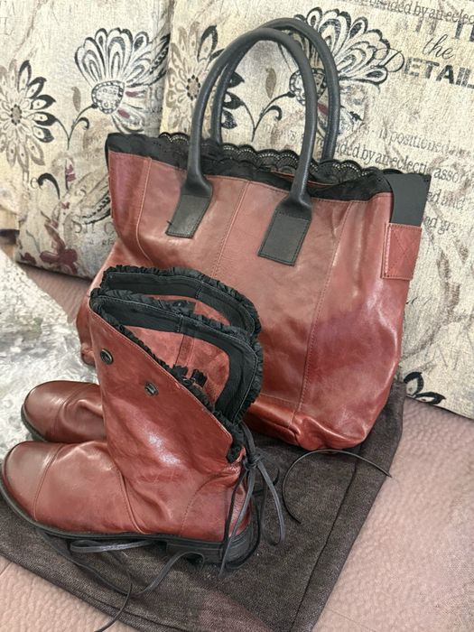 Fetish style! Комплект чисто нови боти и чанта от естествена кожа!