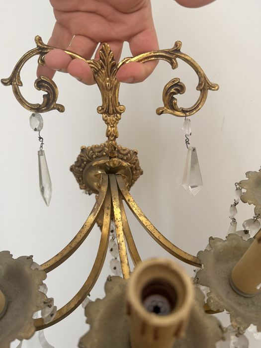 Aplică din bronz cu cristale, 5 becuri – vintage