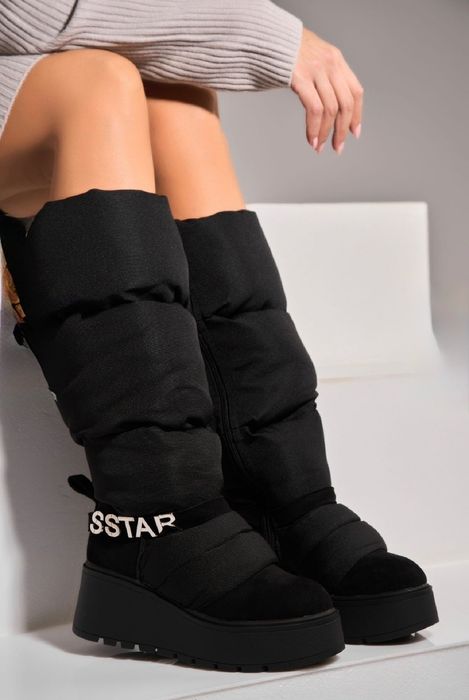 Дамски Ботуши с ПОДПЛАТА Обърната Екологична Кожа Черни