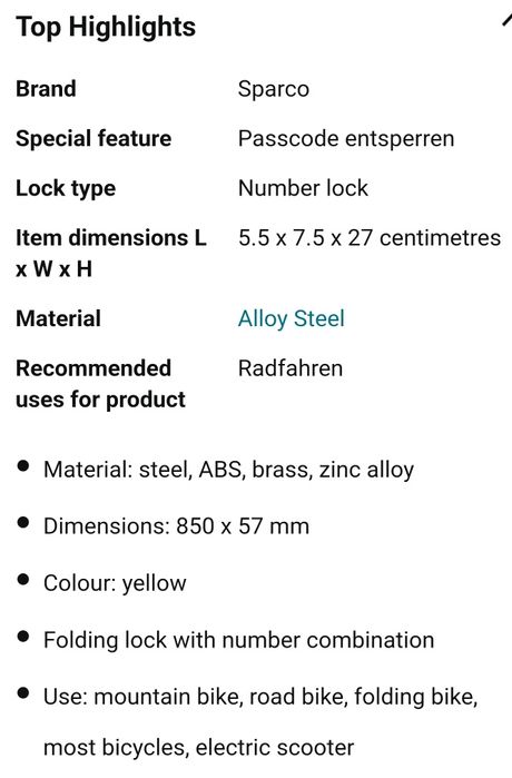 Antifurt pentru biciclete/scutere Sparco