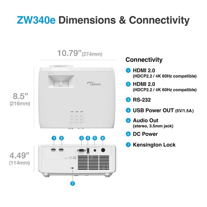 Нов Проектор/видеопроектор Optoma ZW340e, DLP