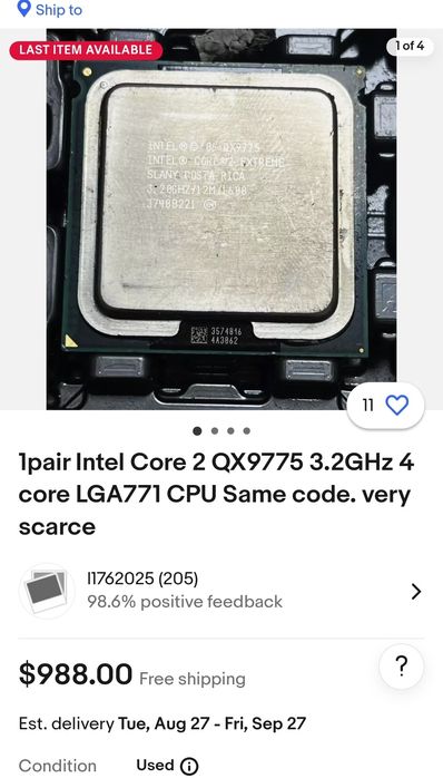 Procesor Intel Core Extreme QX9775 4CPUs 12MB LGA 771