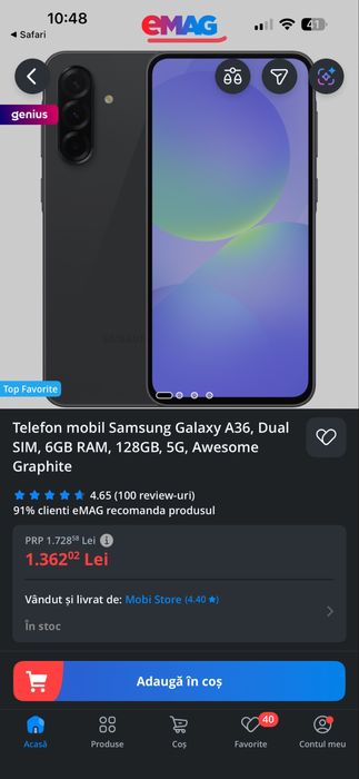 Samsung Galaxy A36, Dual SIM, 6GB RAM, 128GB, 5G