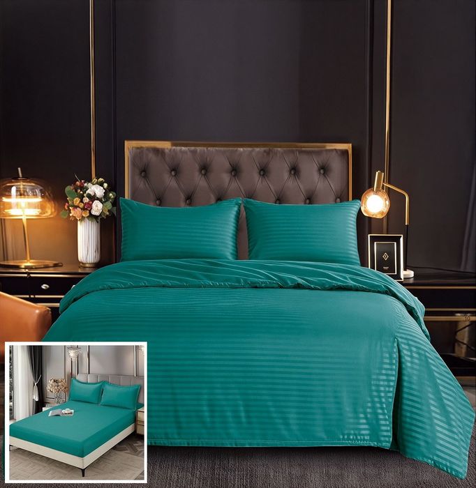 Lenjerie Damasc Valahia Dx012, Damasc, 4 Piese, Cu Elastic, Verde