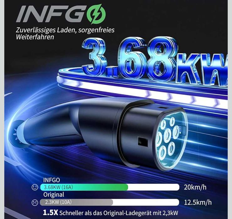 INFGO Зарядна станция тип 2 1-фазен 3.68kW 8.1 м. кабел 6-16A EV нова