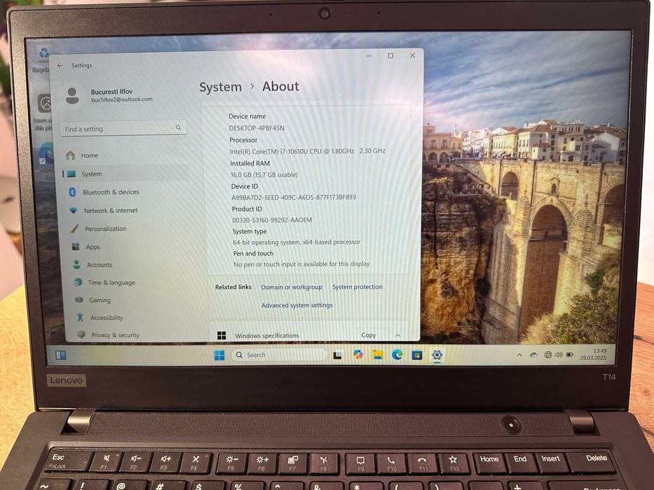 Laptop Lenovo T14 14'' i7-10610U SSD 256Gb 16Gb Ram Factura & Garantie