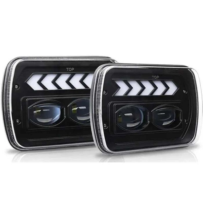 Set faruri LED dreptunghiulare 5x7 inch - cu DRL alb si semnalizare galbena - 12-24V - Nissan Patrol K160/K260, Jeep Cherokee XJ