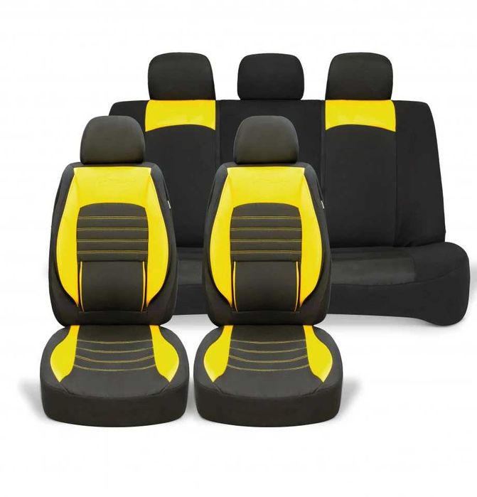 Huse scaune auto universale, piele ecologica cu material textil negru
