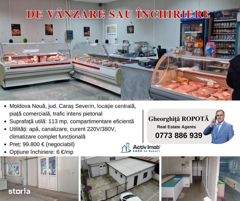 Moldova Noua, Spatiu Comercial - Macelarie, Utilata, Vanzare sau Inchi