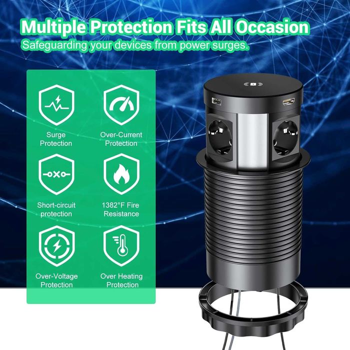 HANNELORE Прибиращ се вграден контакт с USB за бюро