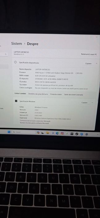 Vand leptop Huawei MateBook D 15 -AMD Ryzen 7 / 8 GB  Ram / SSD 512 GB / Windows 11