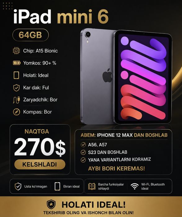 ipad mini 6 va iphone 11 sotuvda