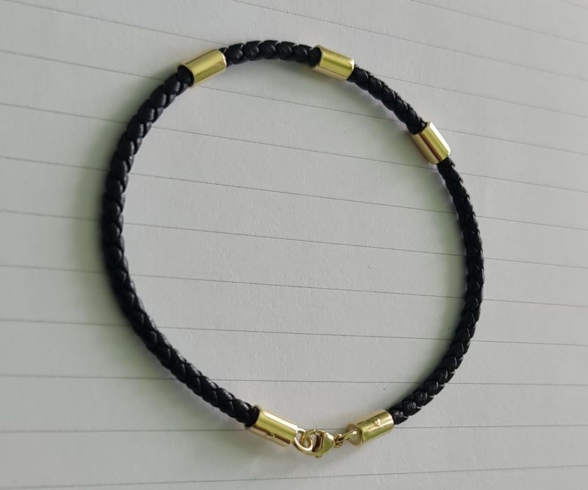 Brățară aur galben 14k piele naturală înpletită